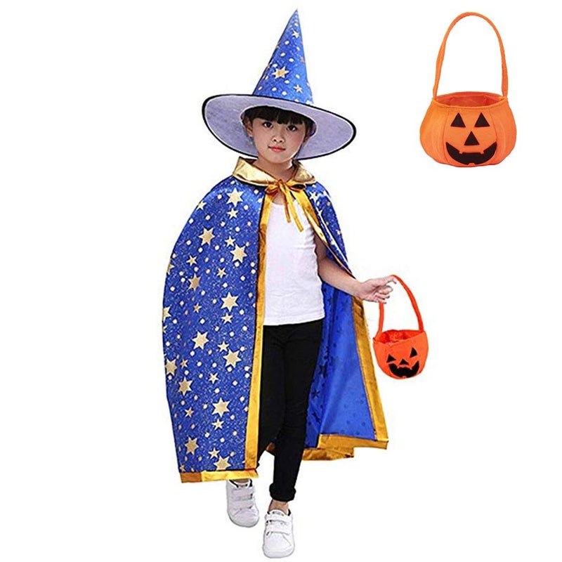 Jackcell Wizard Cape Witch Cloak with Hat and Pumpkin Bag, Halloween Costume Props for Kids Cosplay Party - Image 2